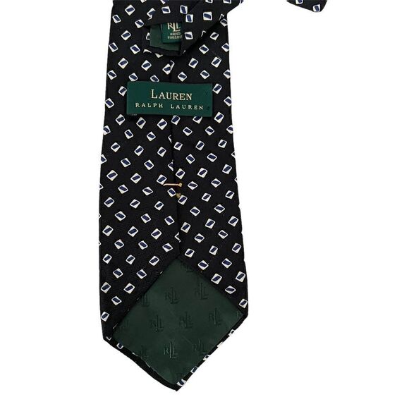 Ralph Lauren Black + White Small Squares Geometric Silk Tie - Picture 2 of 3
